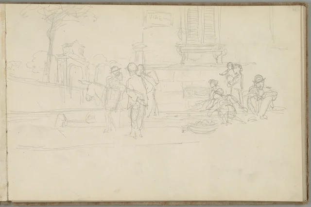 Sketchbook, folio 25: a street scene in an Italian town