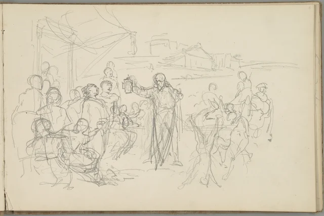 Sketchbook, folio 5: multi-figure scene with Christ
