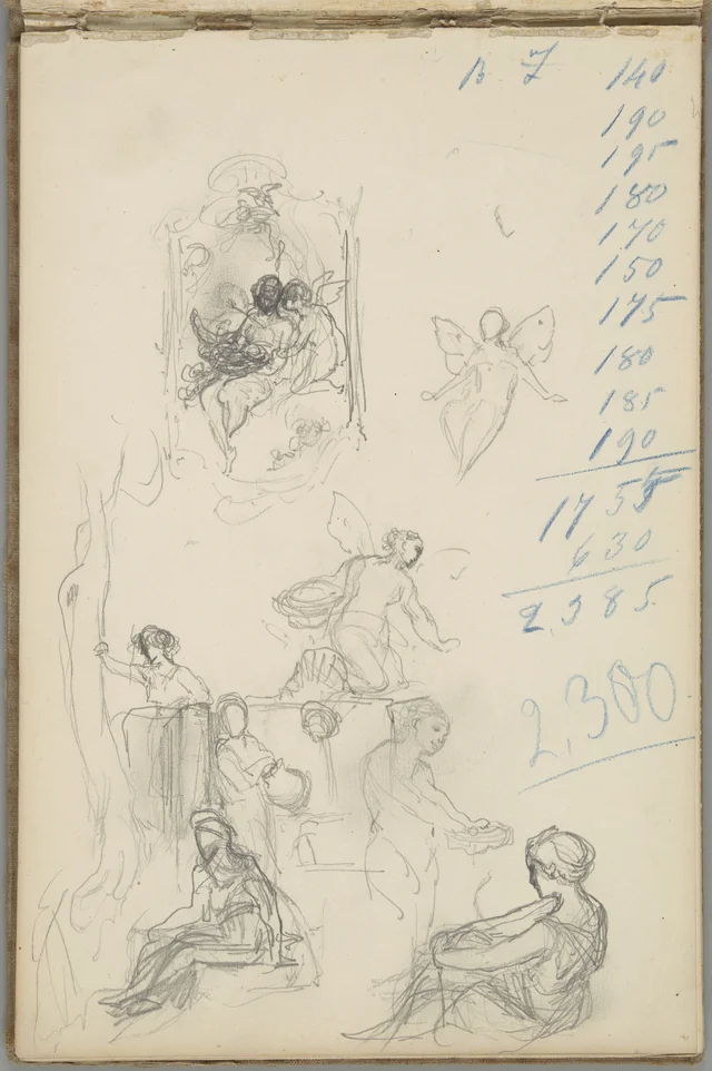 Sketchbook, folio 7: studies for the ceiling “Aurora” and women in ancient dress