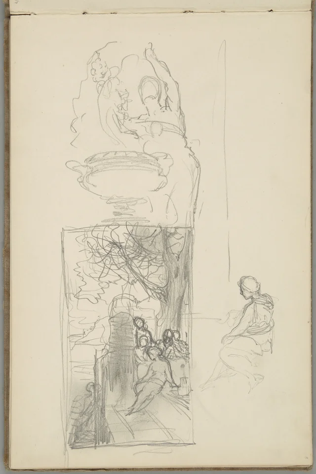 Sketchbook, folio 8: figures and an idyllic composition