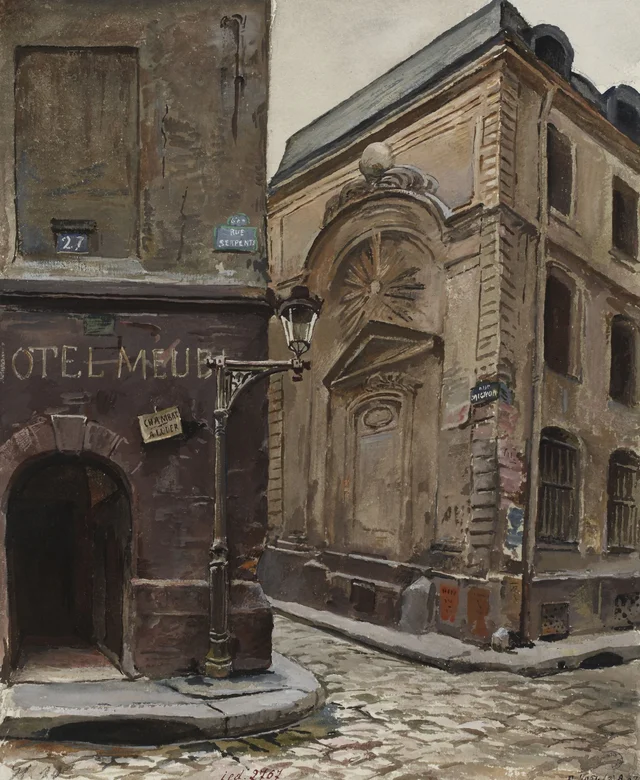 Carrefour des rues Mignon et Serpente en 1898, Herminie Waternau