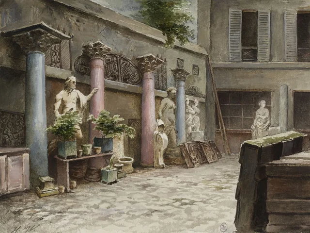 Cour d'un antiquaire, M. Récappé, rue Paul-Louis-Courier, Herminie Waternau