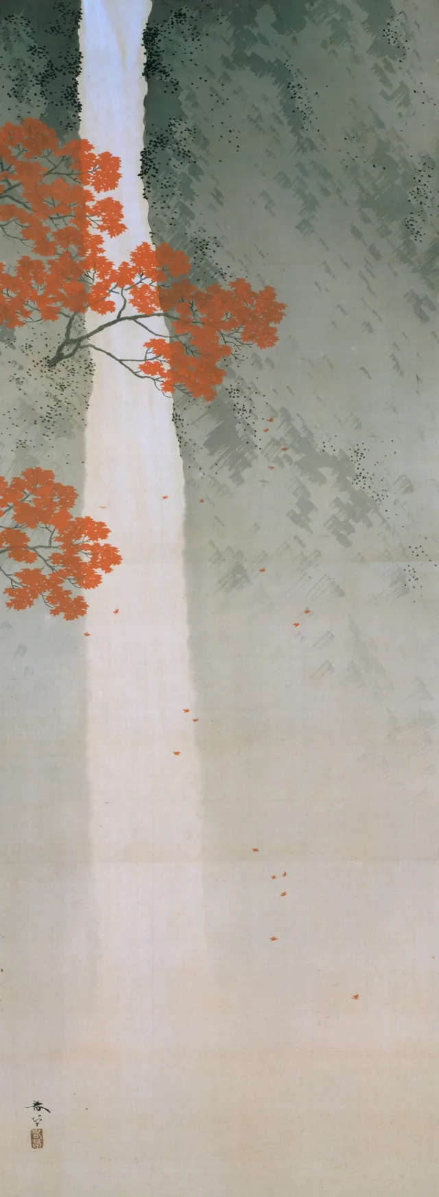 Waterfalls in Spring and Autumn (autumn scroll), Hishida Shunsō