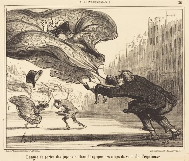 Danger of Wearing Balloon Skirts in the Equinoctial Gales, Honoré Daumier