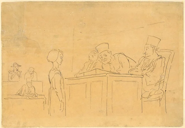 Jonge vrouw voor de rechter ('Le flagrant délit'), Honoré Daumier
