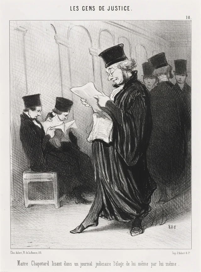Maitre Chapotard lisant... l'éloge de lui-même..., Honoré Daumier