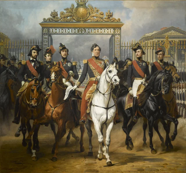 Louis-Philippe and his Sons on Horseback before the Gates of the Palace of Versailles, Horace Vernet