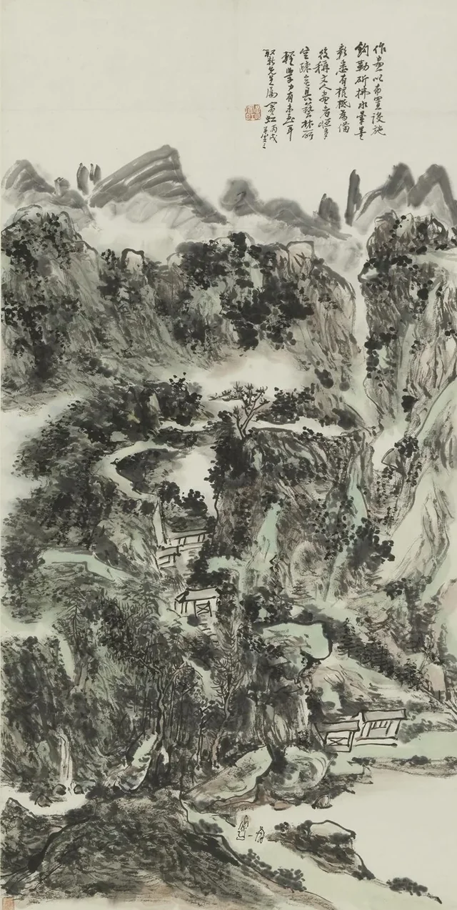 层峦飞瀑图轴