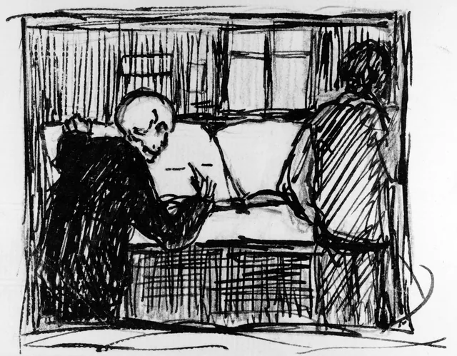 書く死神、蔵書票のための下絵？