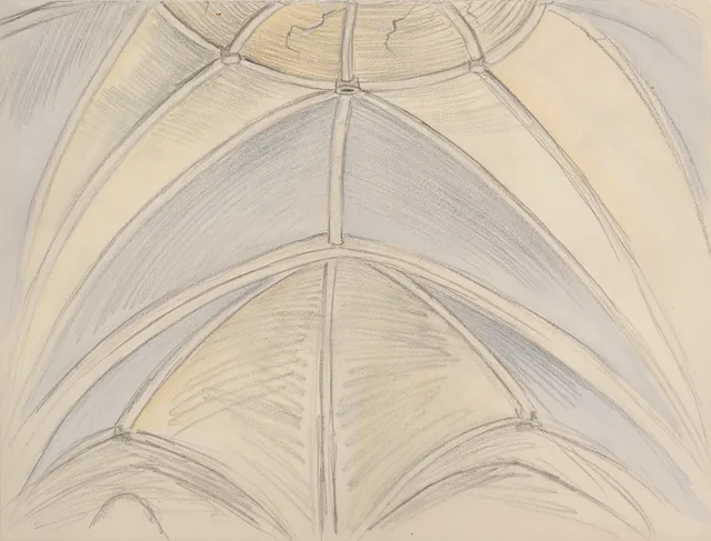 タンペレ大聖堂の天井区画とリブのための下絵、オルガン席の翼のモチーフの下絵（両面作品）