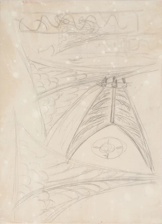タンペレ大聖堂のオルガン席の天井区画のための翼の下絵