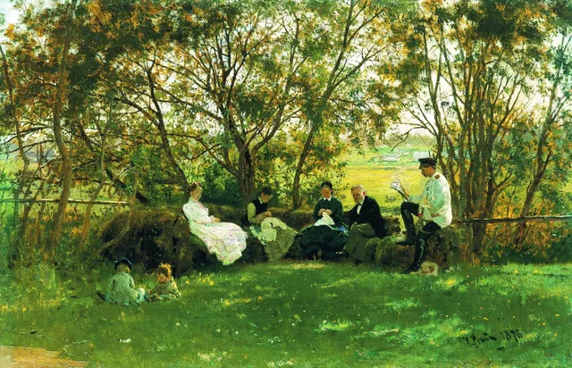 En el banco de césped, Ilya Répine