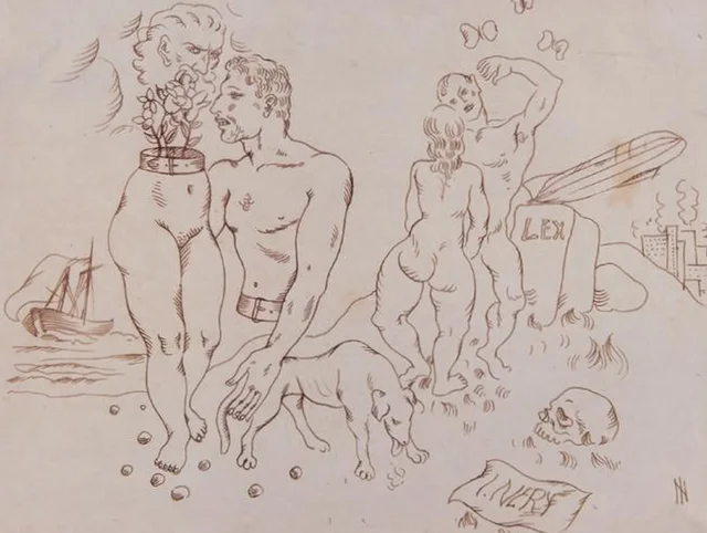 Composition surréaliste I (Un dirigeable et une épitaphe portant le mot LEX), Ismael Nery
