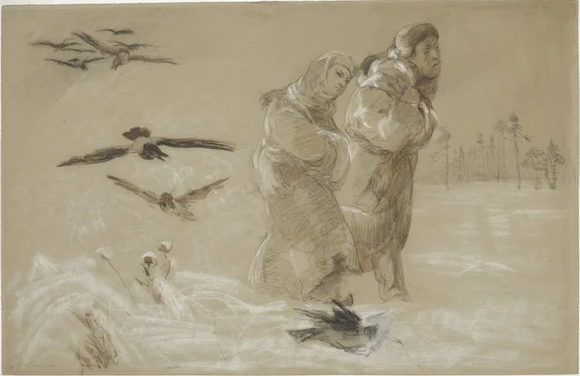 Anhelli e Ellenai a caminho, esboço inspirado no poema «Anhelli» de Juliusz Słowacki