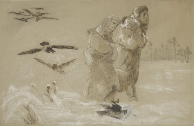 Anhelli e Ellenai a caminho, esboço inspirado no poema «Anhelli» de Juliusz Słowacki