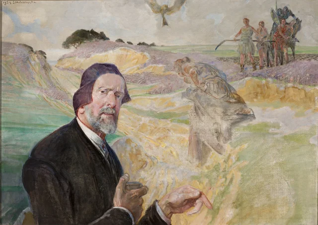 Autorretrato sobre fundo de estrada polonesa, Jacek Malczewski