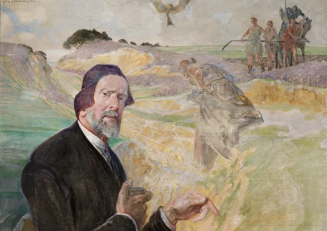 Autorretrato sobre fundo de estrada polonesa, Jacek Malczewski