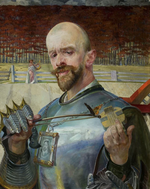 Autorretrato con armadura y un pequeño violín