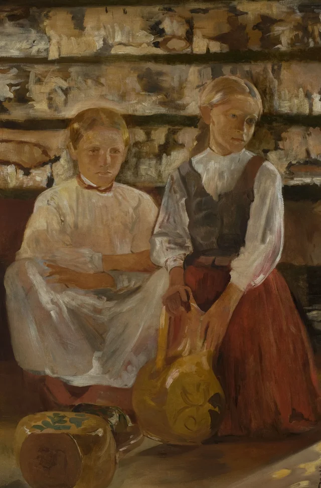 Deux fillettes avec une cruche