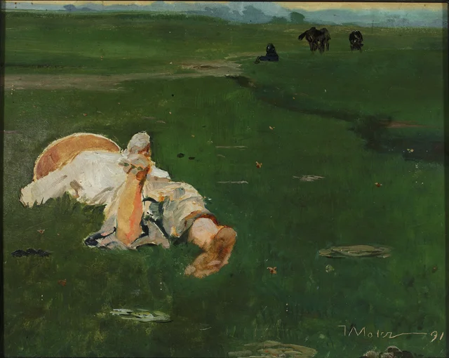 Pequena pastora no prado