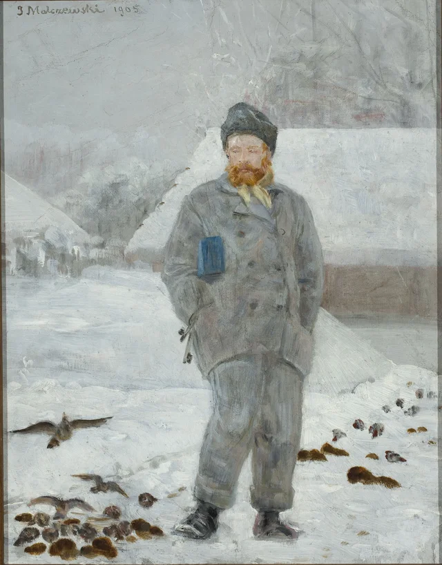 Retrato de Adolf Dygasiński com pássaros