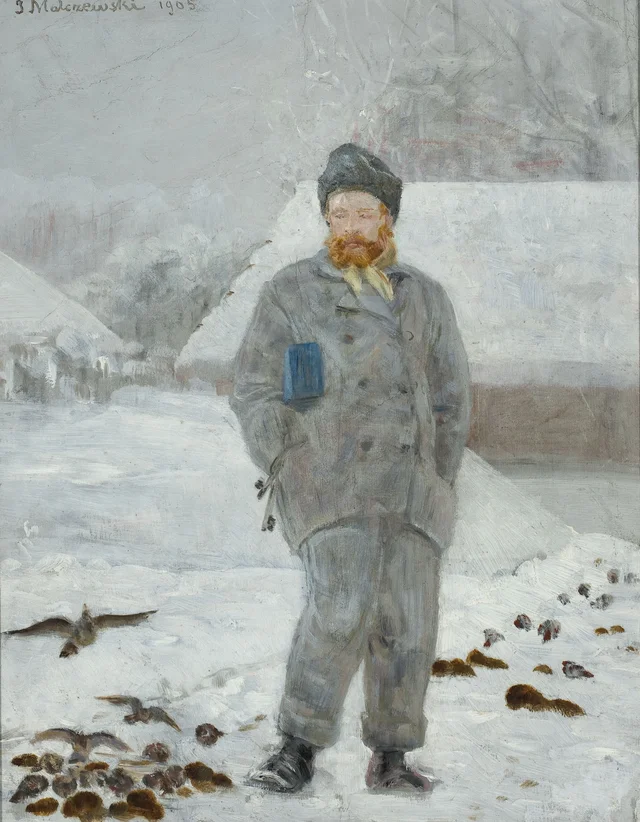 Retrato de Adolf Dygasiński con pájaros
