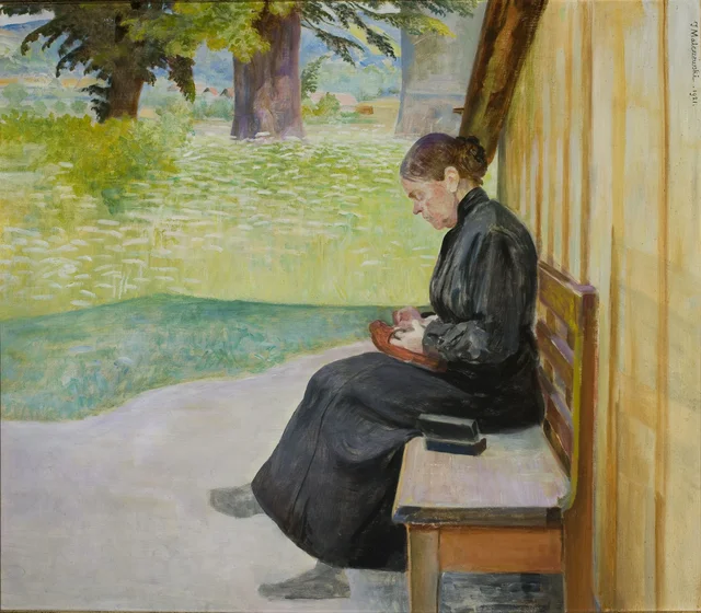 A irmã do artista, Bronisława, diante da casa, Jacek Malczewski