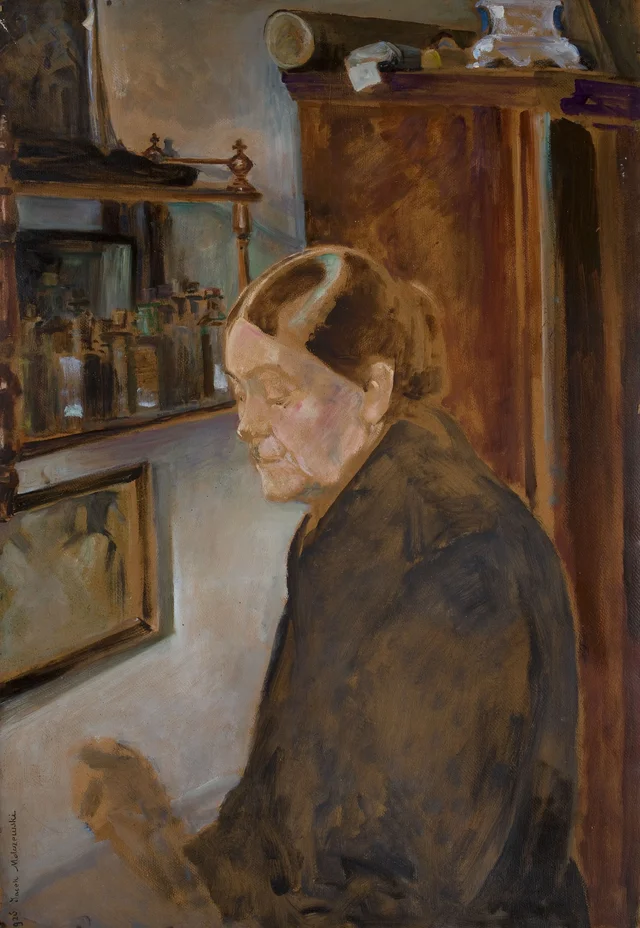 A irmã do artista, Bronisława, no interior, Jacek Malczewski