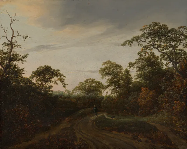 Caminho numa paisagem arborizada ao crepúsculo, Jacob van Ruisdael