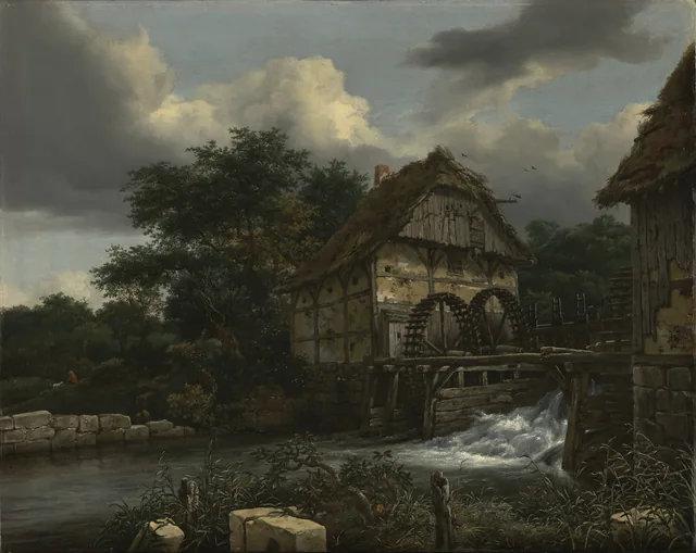 Dois moinhos de água e uma comporta aberta, Jacob van Ruisdael