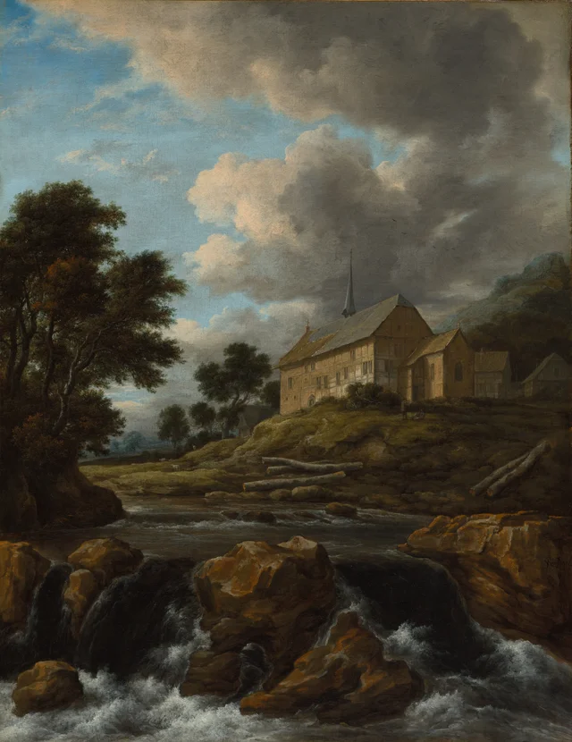 Paisagem com igreja junto a uma torrente, Jacob van Ruisdael