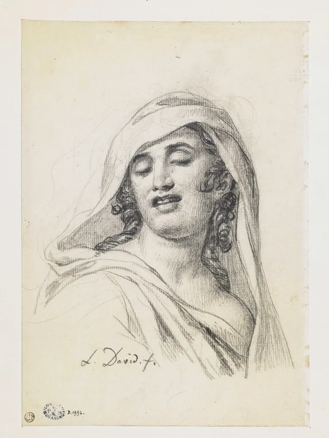 Bust of a veiled woman, torso in three-quarter view to the right, face tilted slightly to the left, Jacques-Louis David
