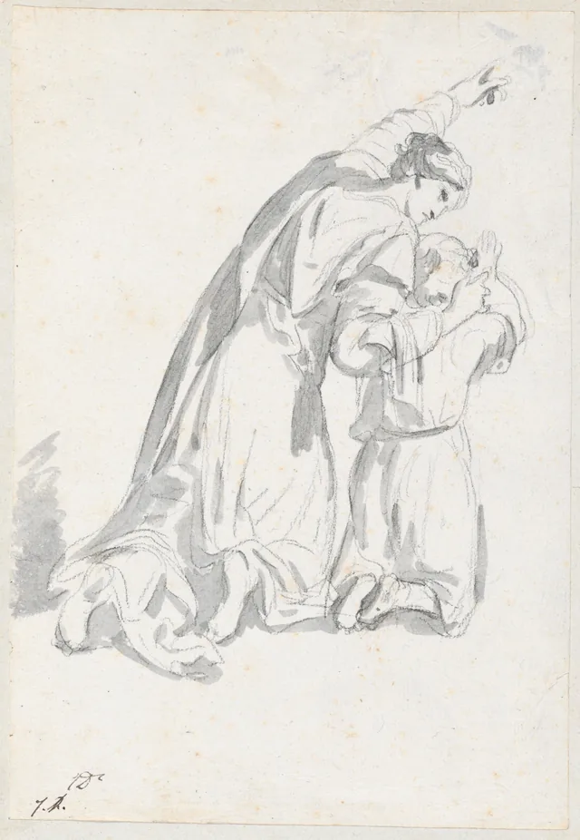 Kneeling Woman Instructing a Child