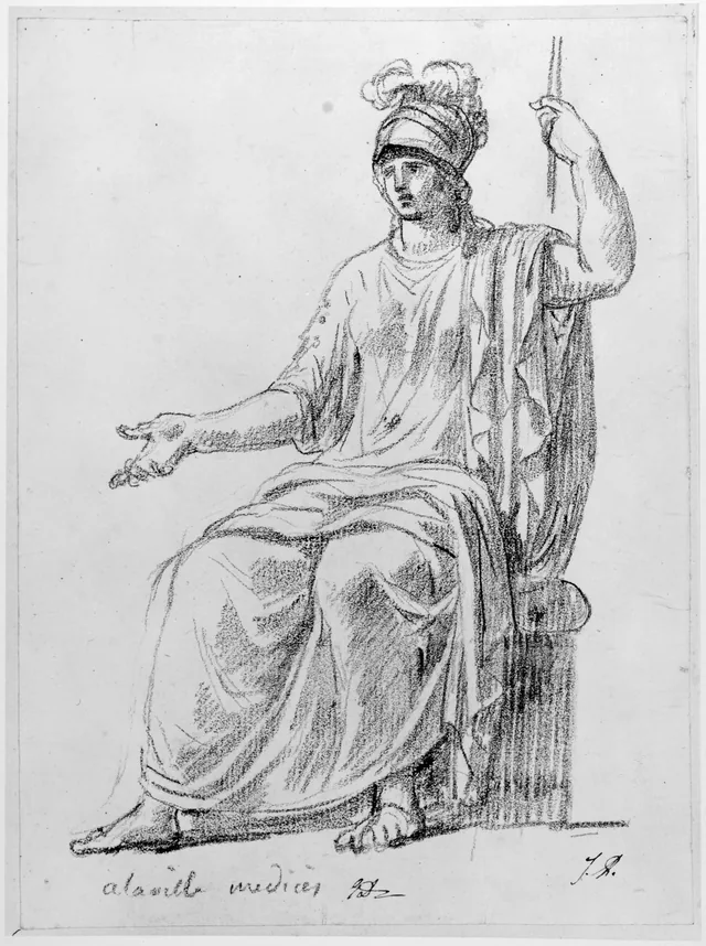 古代風衣装の座る女性