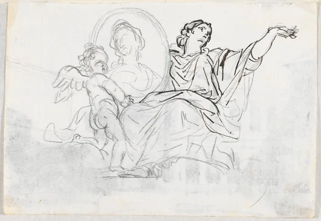 Femme et putto avec un portrait commémoratif