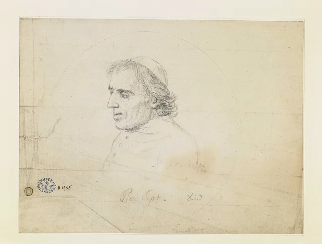 Le pape Pie VII, vu en buste et de trois-quarts, tourné vers la gauche