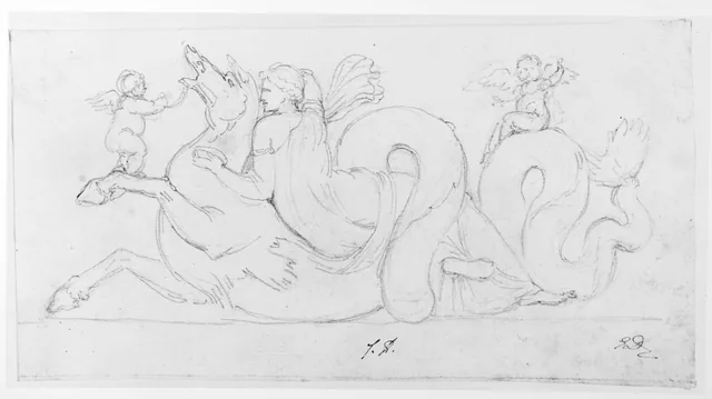 Sea monster with woman and putti