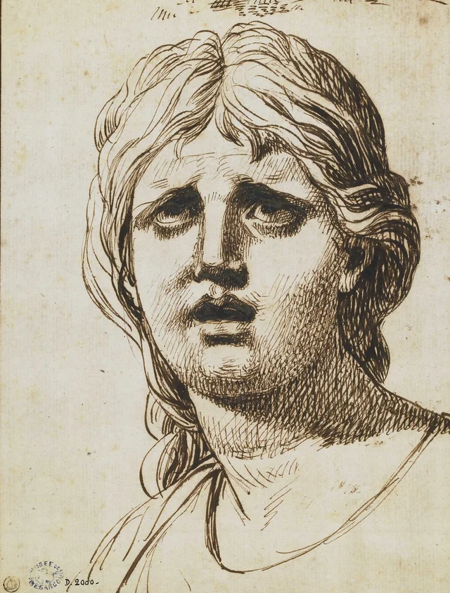 Cabeza de mujer vista de frente, con la boca entreabierta y los ojos levantados, Jacques-Louis David