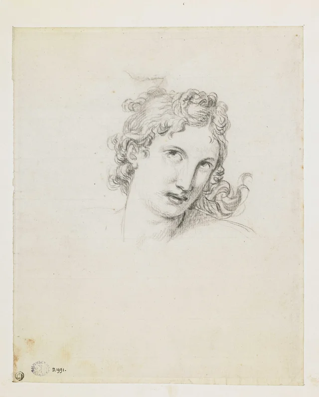 Head of a girl with curly hair, mouth open, turned slightly to the right, Jacques-Louis David