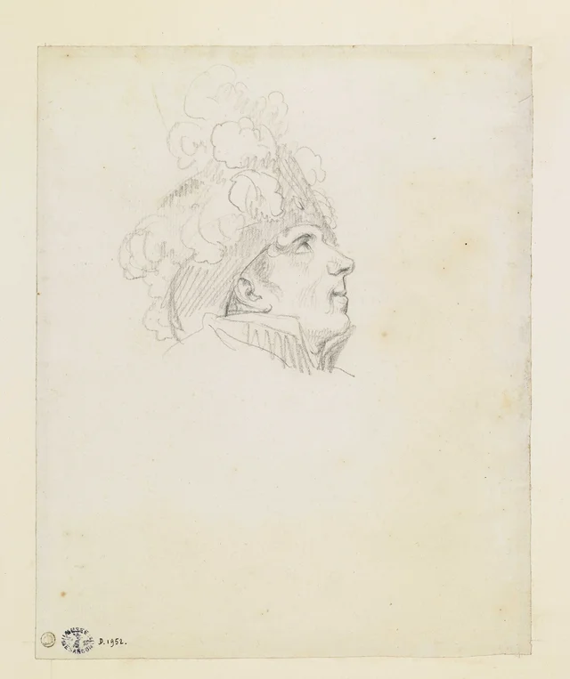 Tête du maréchal Berthier, de profil à droite, le regard levé
