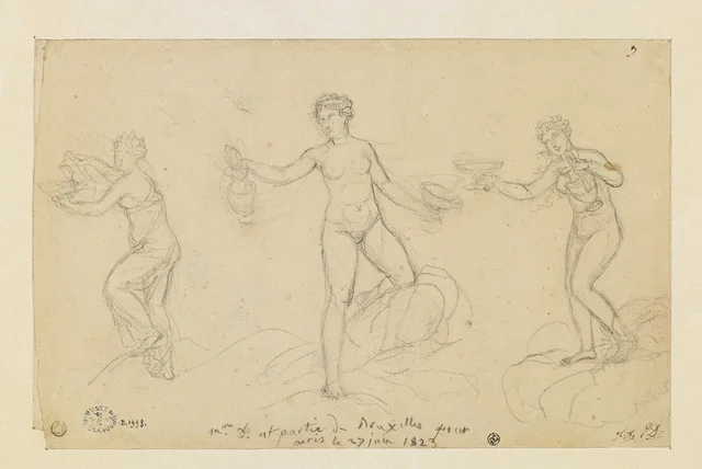 Three studies of a Grace holding a cup and a ewer