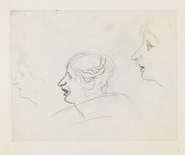 Three studies of heads, in profile to the left (verso), Jacques-Louis David