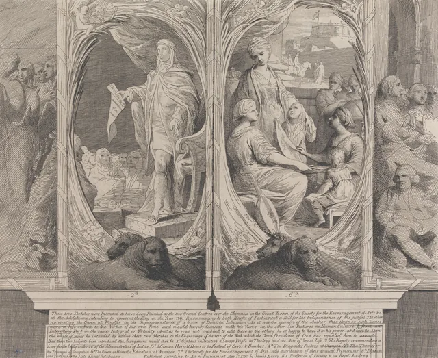 Sua Majestade recomendando uma lei (projetos para as paredes da Grande Sala da Society for the Encouragement of the Arts), James Barry