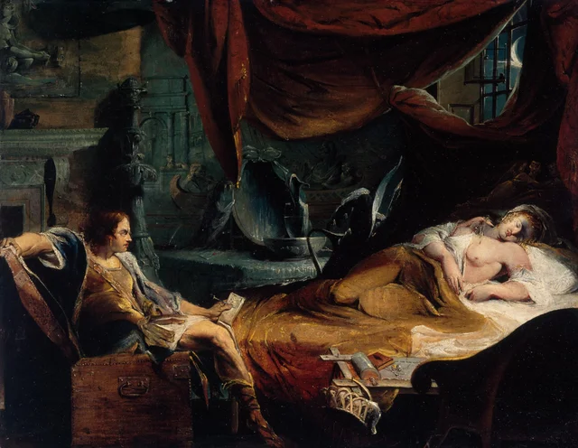 Iachimo saindo do baú no quarto de Imogênia, James Barry