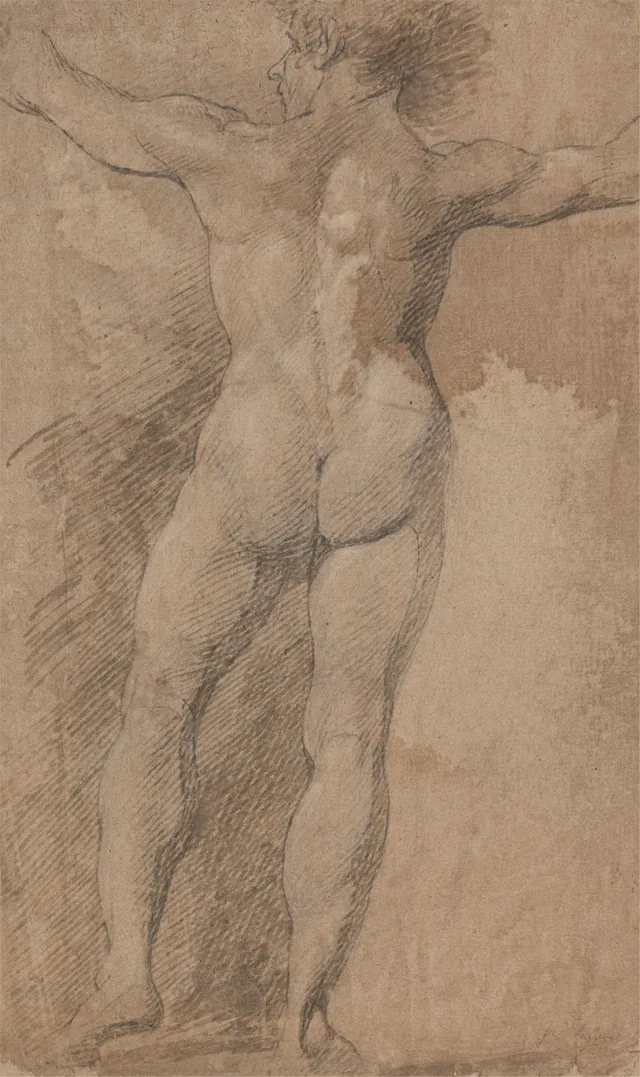 Homem visto de costas, de braços abertos, James Barry