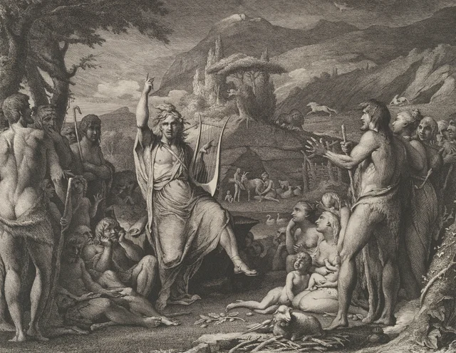 Orfeu instruindo um povo selvagem em teologia e nas artes da vida social, James Barry