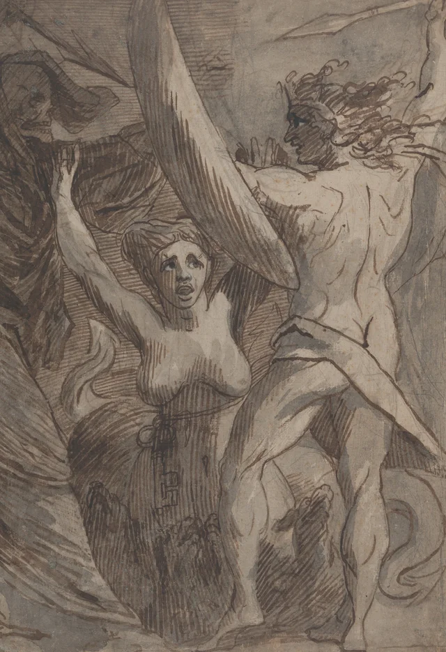 Satã, o Pecado e a Morte: «A Morte e o Pecado encontrados por Satã em sua volta da Terra», James Barry