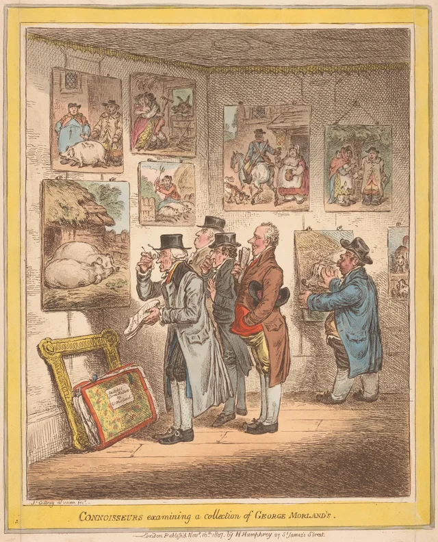Entendidos mirando cuadros de George Morland, James Gillray