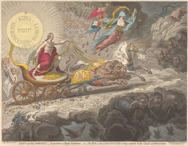La lumière chassant les ténèbres, évaporation des exhalaisons du Styx, ou le Soleil de la Constitution s'élevant au-dessus des nuages de l'opposition