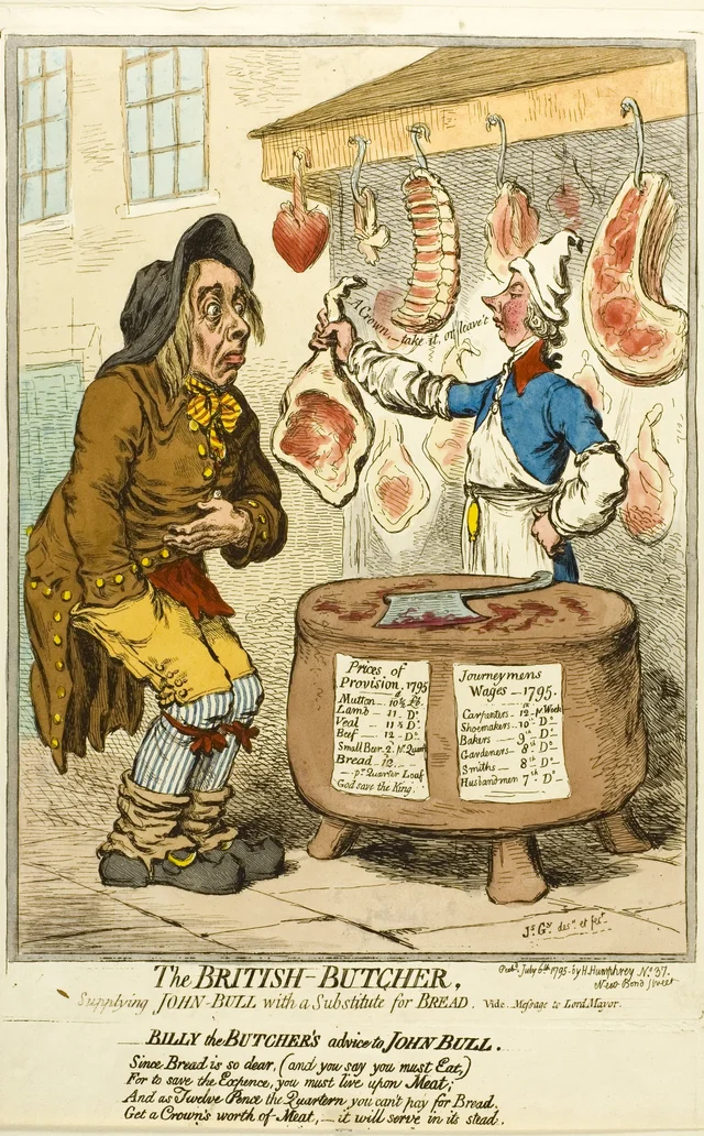 Le boucher britannique fournissant à John Bull un substitut du pain
